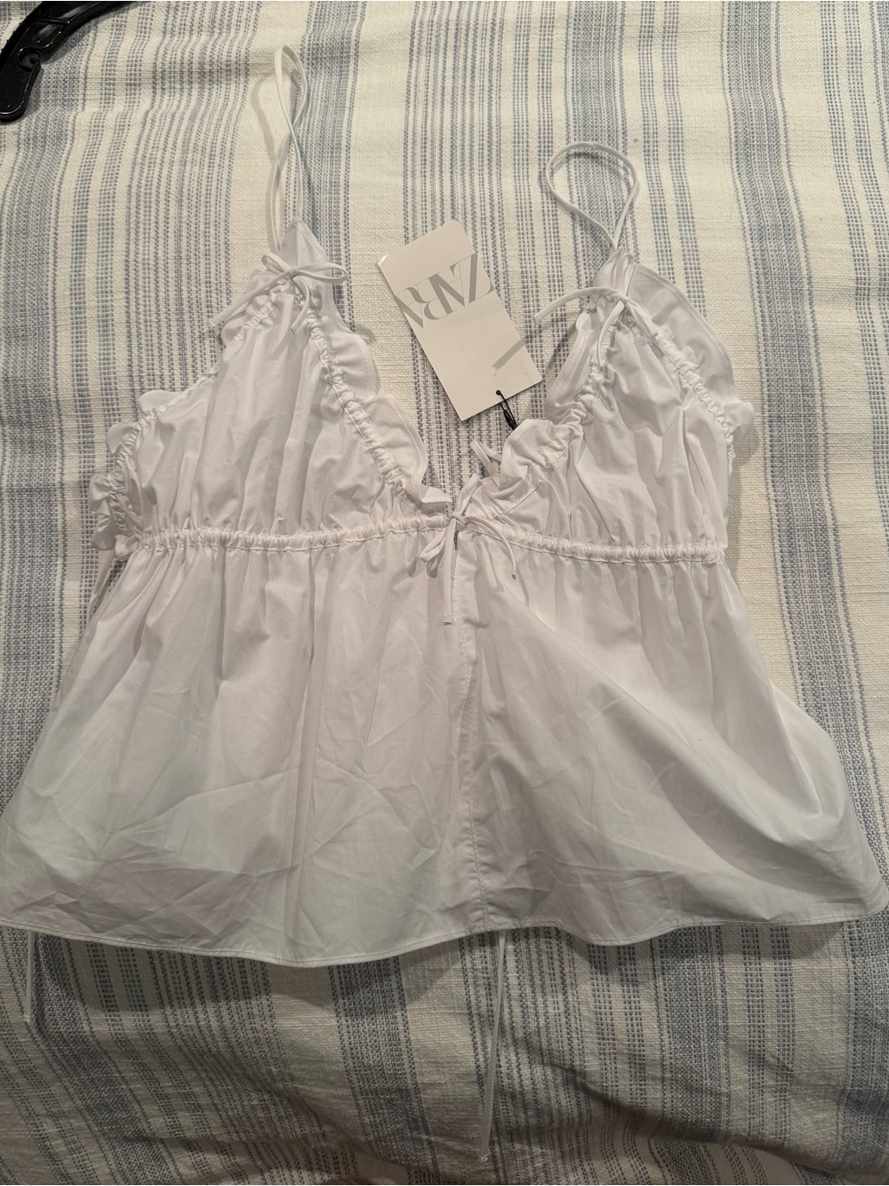 Zara White Poplin Top with Bow - Picture 2 of 3